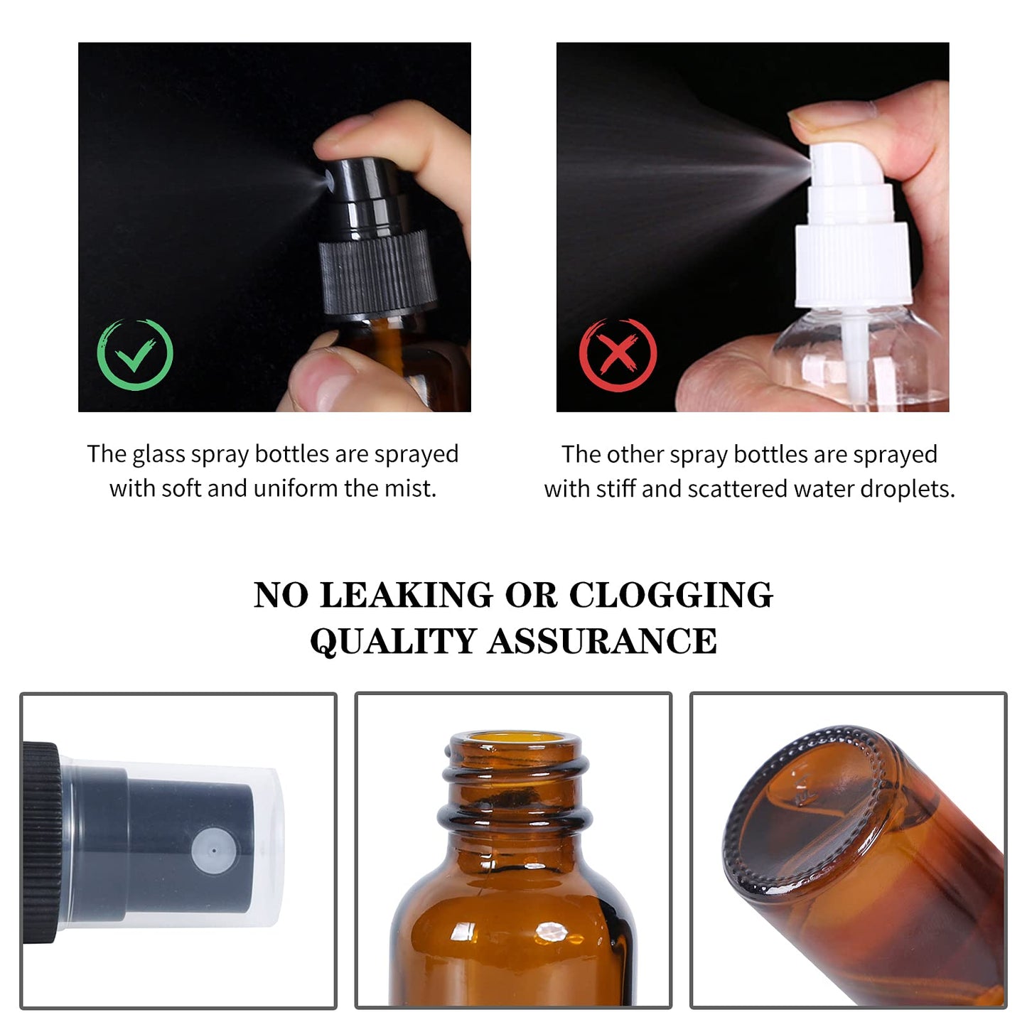 YONKAN 2oz Glass Spray Bottle, Fine Mist Boston Glass Bottles with Black Fine Mist Sprayer Small Clear Bottles for Essential Oils, Bath, Beauty, Hair & Cleaning, Amber, Pack of 48
