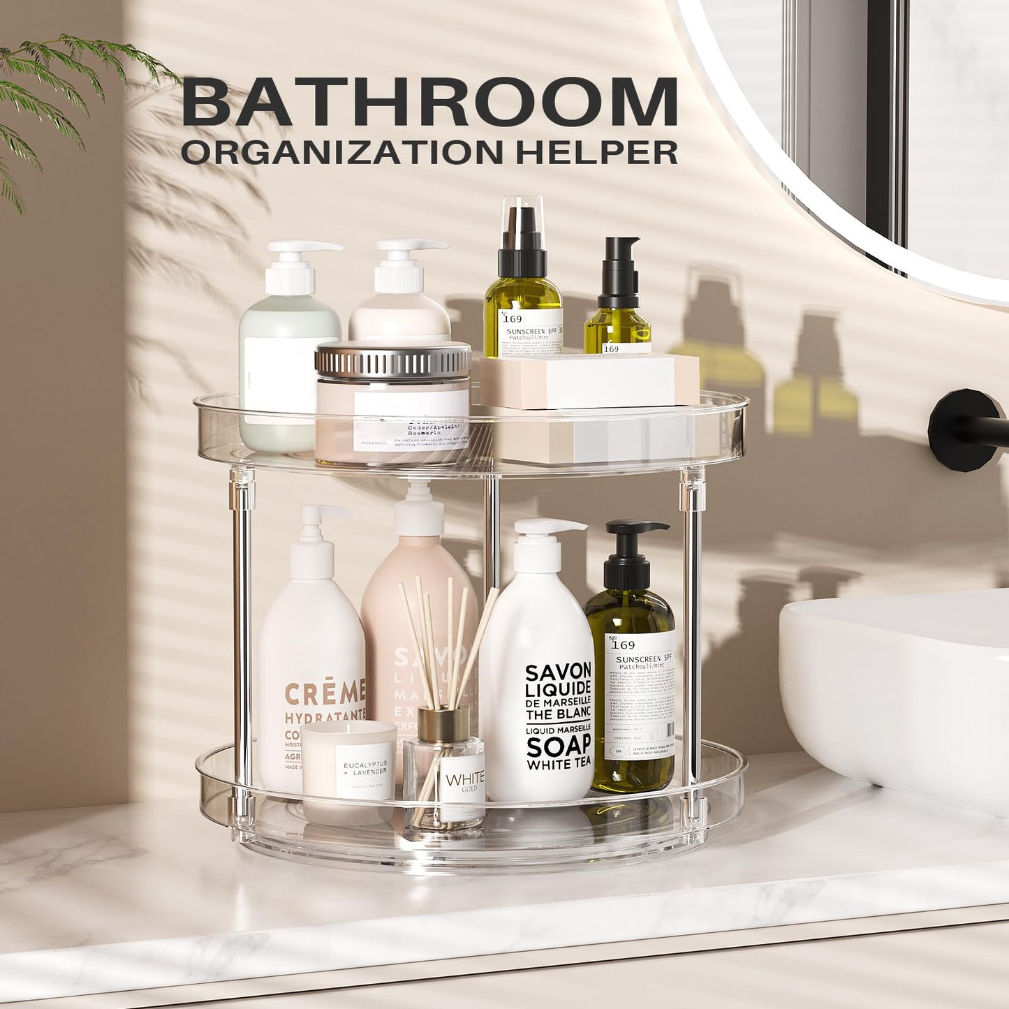 Slow Slog 2 Pack 2 Tier Lazy Susan Turntable Organizer, Clear Rotating Lazy Susan, Spice Rack for Cabinet, Makeup and Perfume Organizer for Vanity, Counter Organizer Tray for Kitchen, Bathroom