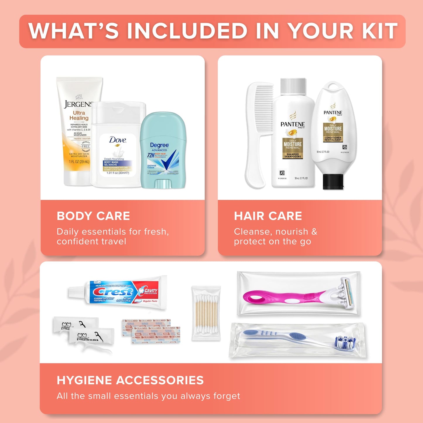 TrekTote 15-Piece Women’s Travel Toiletry Kit – Premium Brand-Name Shampoo, Conditioner, Body Wash, Deodorant & Toothpaste, TSA Approved Travel Size Set with Clear Bag