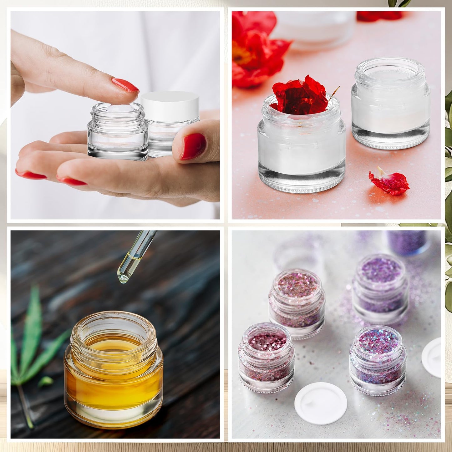 Norme 140 Pack 10 ml Glass Cosmetic Jars with Lids, Bulk Empty Refillable Sample Jars for Lip Balm, Cream, Lotion, Travel Jar for Creams, Inner Liner, Wide Mouth(White,Plastic)