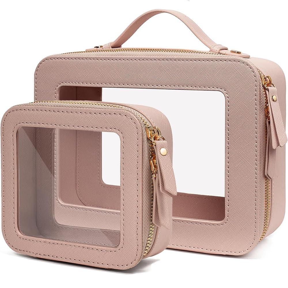 2 Pieces Travel Clear Makeup Bag, Large Clear Cosmetic Bag with Zipper Small Makeup Pouch for Purse Waterproof TSA Approved Toiletry Bag Case for Women Car Organizer Travel Essentials
