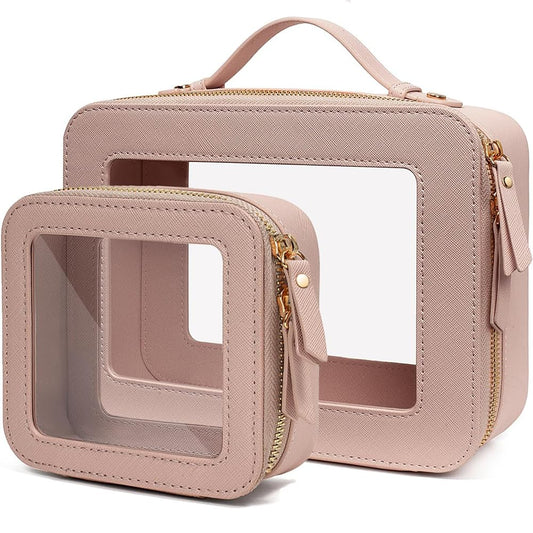 2 Pieces Travel Clear Makeup Bag, Large Clear Cosmetic Bag with Zipper Small Makeup Pouch for Purse Waterproof TSA Approved Toiletry Bag Case for Women Car Organizer Travel Essentials