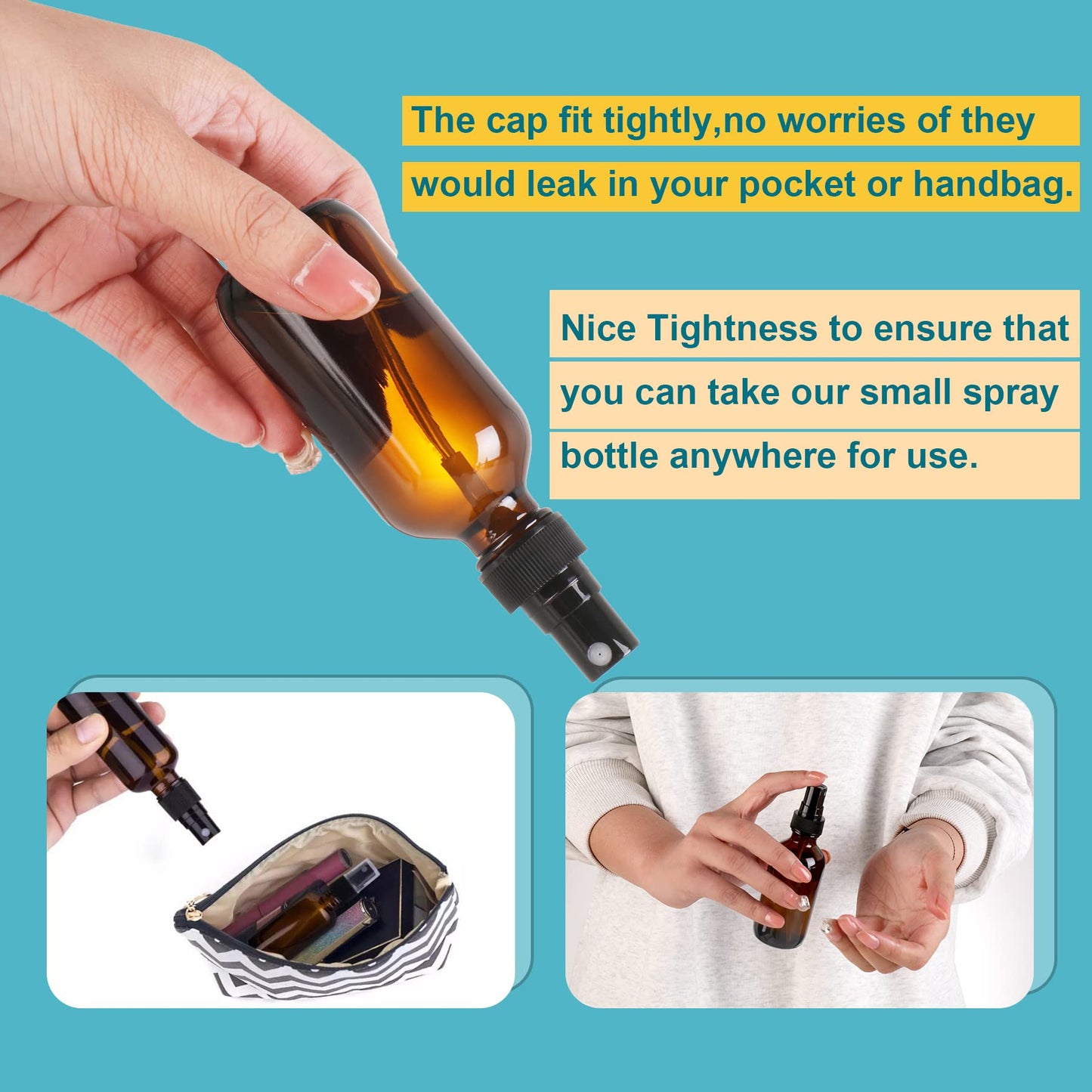 NOOEEISS Amber Glass Small Spray Bottle 2 oz 48 Packs,Fine Mist Sprayer Small Clear Bottles,Refillable Containers mini spray bottles for Cleaning Solutions and Skin Care (Amber 48pcs)