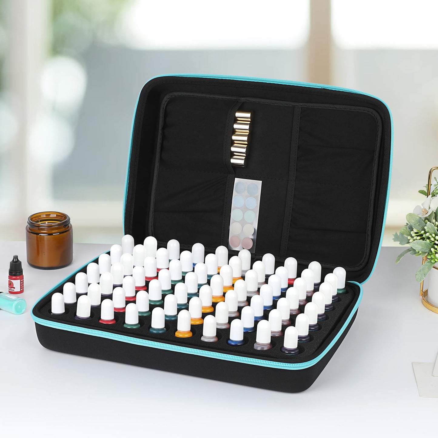 ELLDOO Alcohol Ink Storage Carry Case, Fits up to 70 Bottles, Alcohol Ink Case Miniature Paint Carry Organizer for Ink and Paints with Foam Insert and Inner Storage Pocket, Blue (Ink not Included)