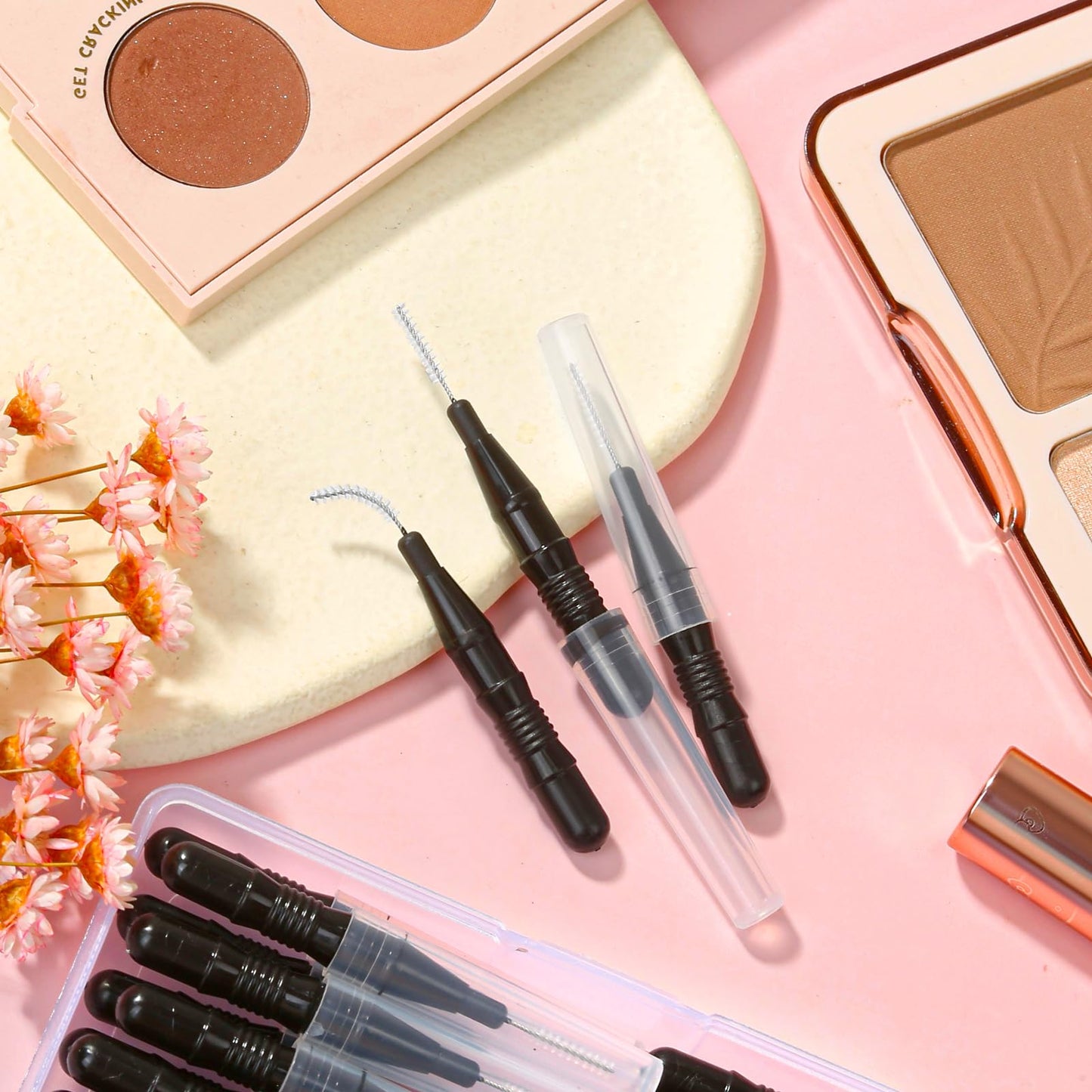 MAPVOLUT 200 PCs Professional Micro Brow & Lash Spoolie Brushes w/Caps - Dual-Use Eyebrow Brush, Eyelash Comb for Lamination, Tint, Lift, Extensions & Makeup Tools