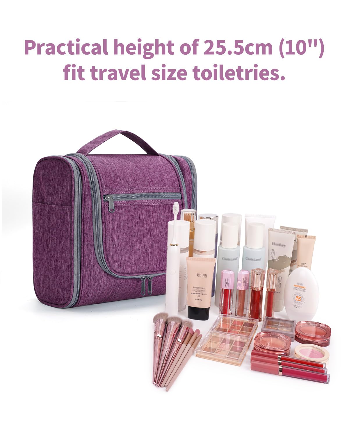 Hanging Toiletry Bag for Women Travel Makeup Bag Organizer Toiletries Bag for Cosmetics Essentials Accessories (Large, Dark Purple)