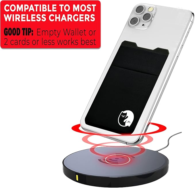 Gecko Travel Tech Double Pocket - Adhesive Card Holder - Cell Phone Pouch - Stick on Spandex Pocket - Carry Credit Cards and Cash - YIN YANG CAT