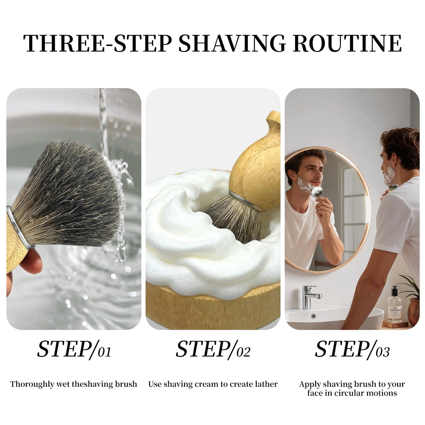 Kikc Shaving Brush Set, Pure Badger Shave Brush & Bamboo Bowl with 2 in1 Shaving Stand,Complete Men's Wet Shaving Kit, Eco-Friendly Bamboo Handle, Lathering Bowl & Razor Stand (Horizontal/Hanging)