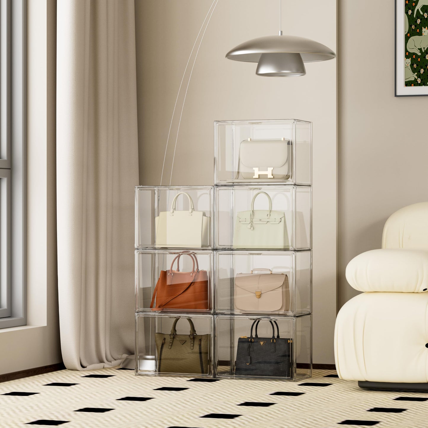 Proarea Clear Acrylic Storage Bins with Lids, 5 Pack Stackable Storage Boxes with Magnetic Front Door, Large Closet Organizers and Storage for Purse, shoes and Collectibles, Acrylic Display Case