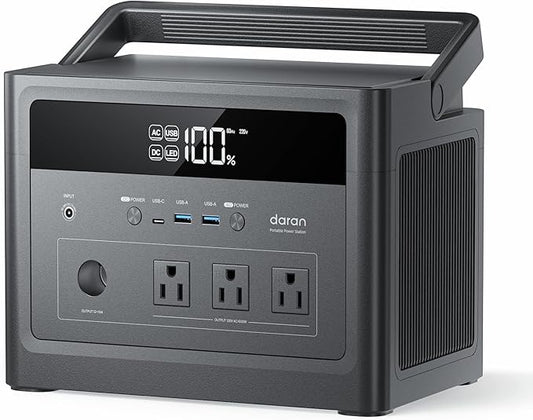 DaranEner Portable Power Station 600W (1200W Surge), 576Wh LiFePO4 Battery Backup, Solar Generator with 100W USB-C Fast Charge, Outdoor Camping RV Backup Power, Home Emergency Power Supply