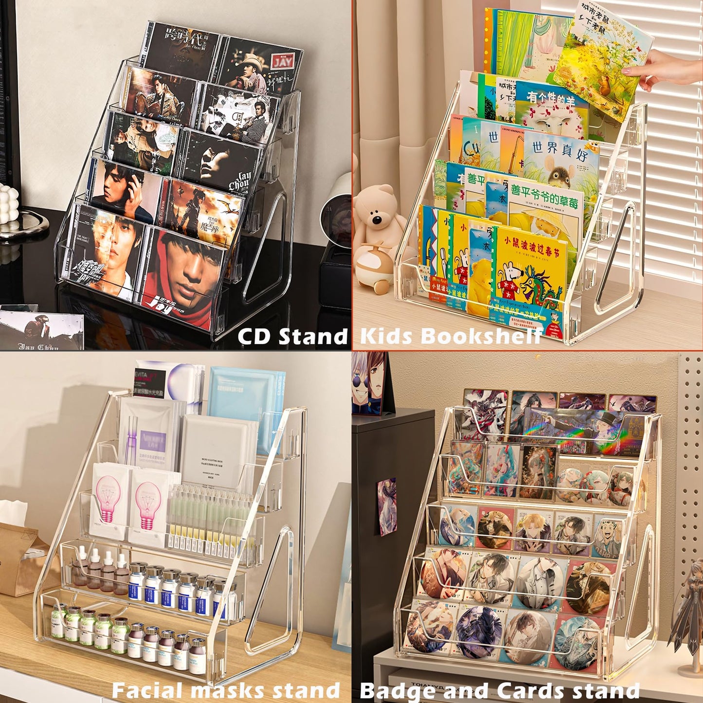 Card Display Stand set of 2, Clear 5-Tiered Shelf For Greeting Card, Stickers, Postcard, Sports Graded Card, Football Baseball Basketball Cards, Table Top Holder Display Rack For Psa Slabs (2 Pack)