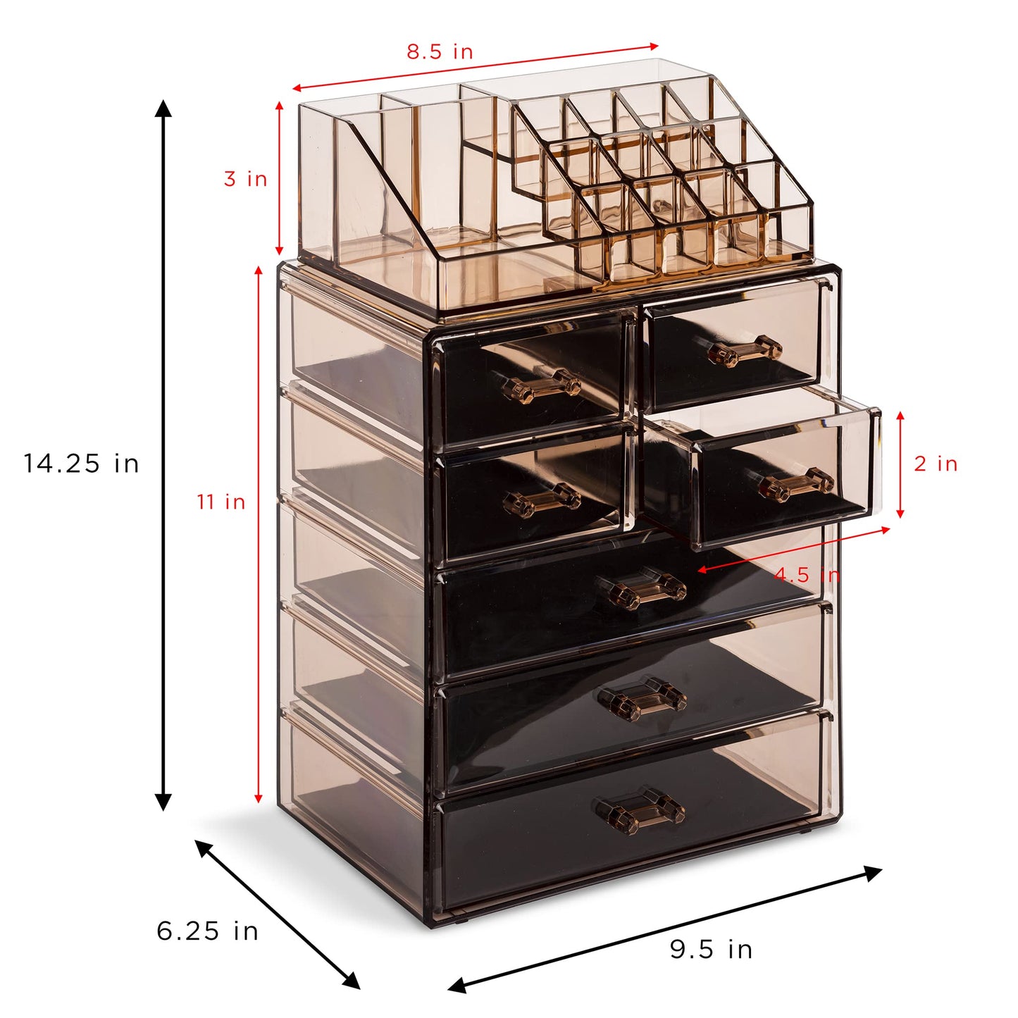 Sorbus Acrylic Makeup Organizer Set, 7-Drawer Vanity & Countertop Cosmetic Storage with Small & Wide Compartments, Bronze Glow Makeup Storage for Brushes, Jewelry – Holiday Gift for Women & Teens