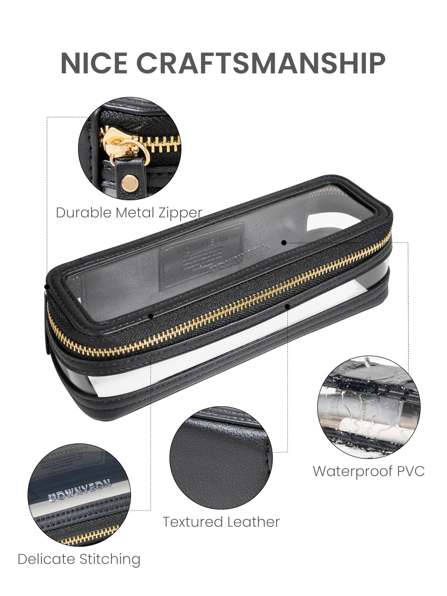 ROWNYEON Small Waterproof Toiletry Organizer Train Case, CLear Travel Makeup Bag for Women，Transparent Cosmetic Bag，Portable Makeup Case Organizer (black)