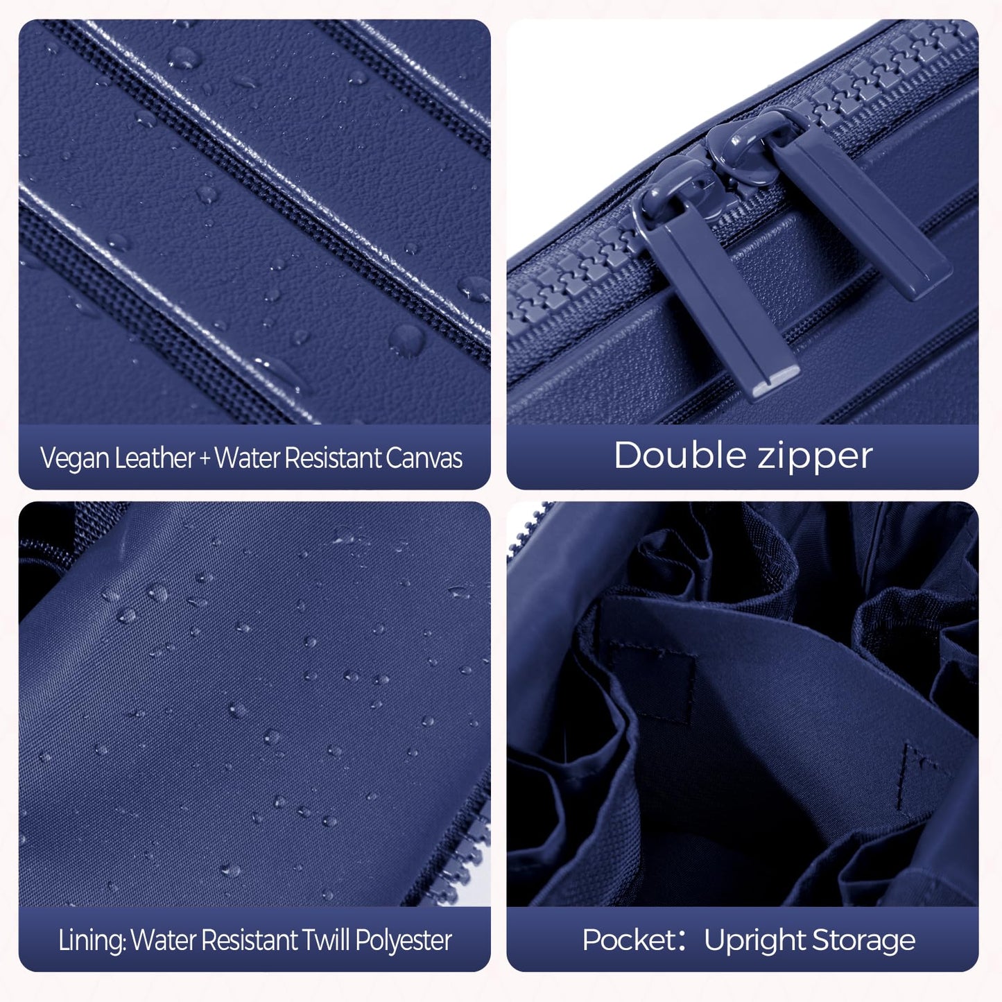 Travel Makeup Organizer Bag with Fold-Down Design and Adjustable Dividers, 27 Pockets & 3 Brush Storage Holders, Large Capacity Cosmetic Bags Toiletry Case - Navy Blue