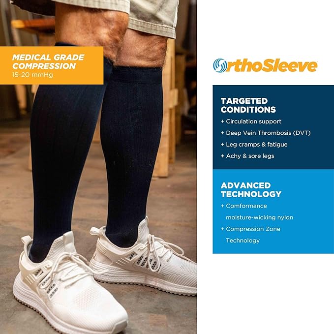 Medical Grade Compression Socks for Men & Women 15-20 mmHg by OrthoSleeve (Blue Argyle, Medium)