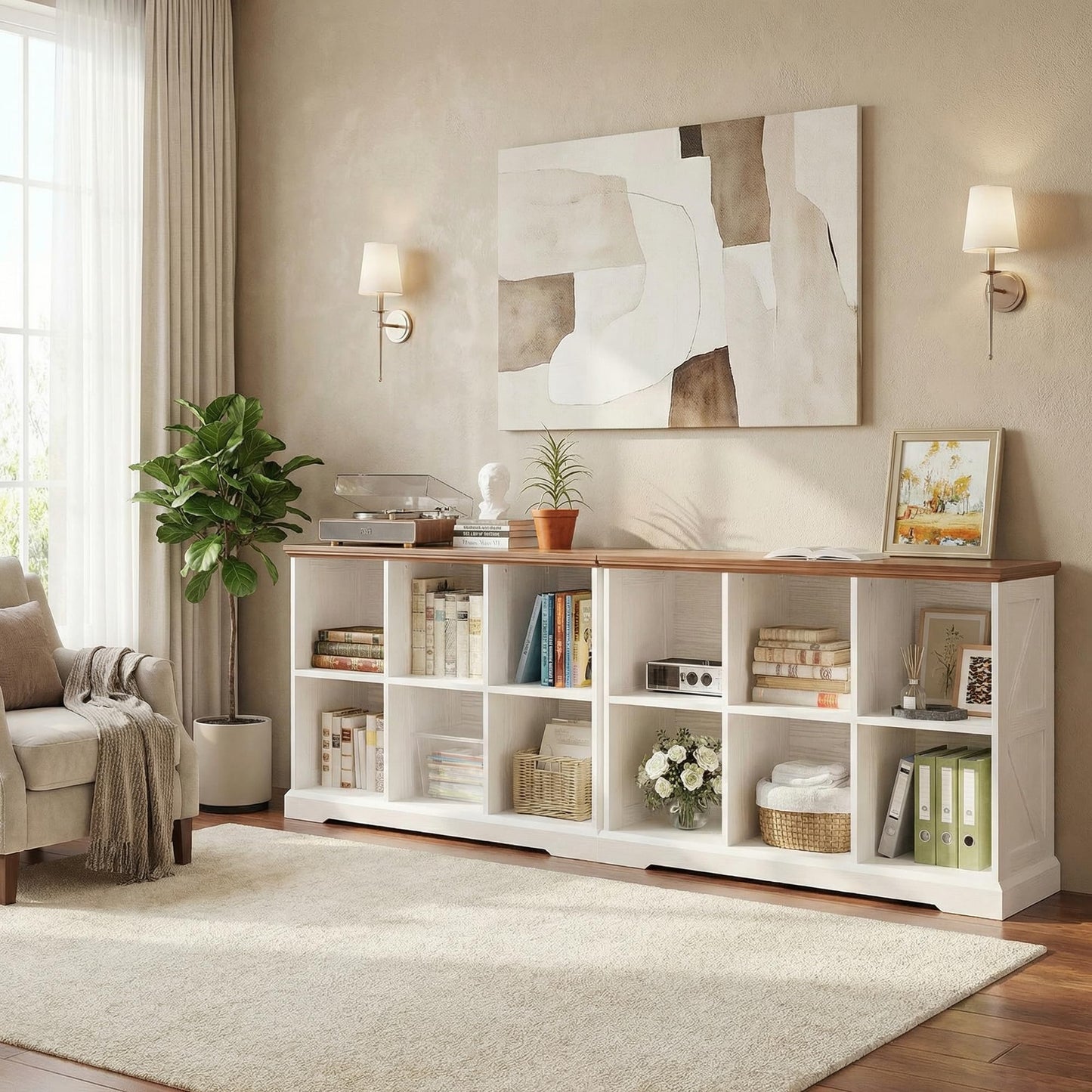 IRONCK 6 Cube Storage Organizer, Farmhouse Wood Bookshelf