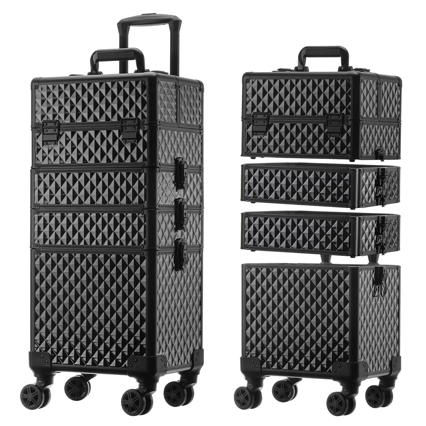 Leeora&Leekoo Portable Multi-Storey Nail Case for Nail Tech Organizer - Wheels Makeup Case Organizer, Cosmetic Case, Makeup Train Case, Make Up Case 8036(Black)