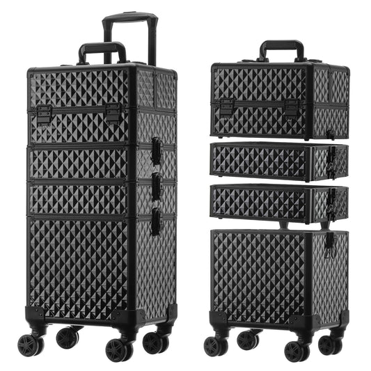 Leeora&Leekoo Portable Multi-Storey Nail Case for Nail Tech Organizer - Wheels Makeup Case Organizer, Cosmetic Case, Makeup Train Case, Make Up Case 8036(Black)