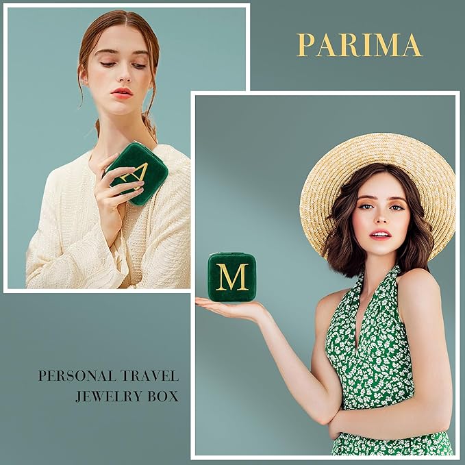 Parima Travel Jewelry Case - Small Mini Box for Women, Organizer, Personalized Custom Monogrammed Letter J, Green