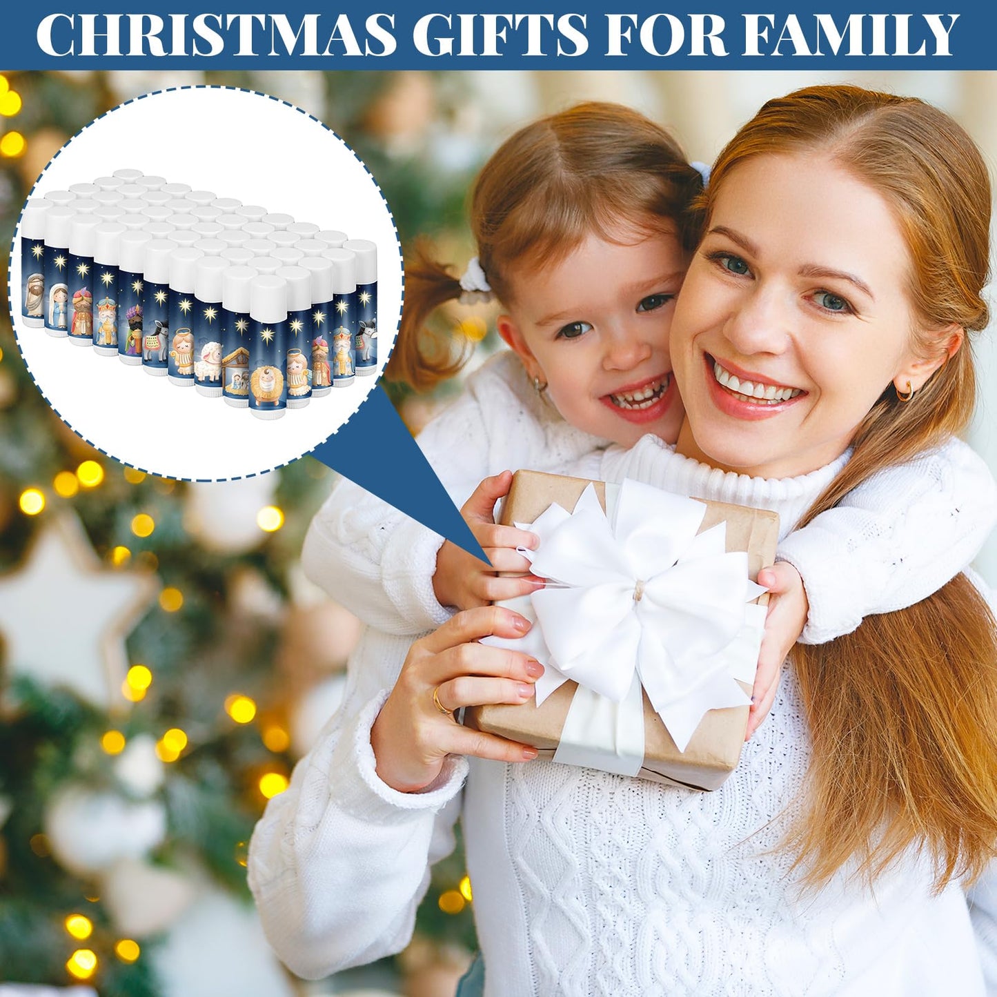50 Pcs Christmas Nativity Lip Balm Gifts Bulk Christmas Beauty Stocking Stuffers Gift Basket Stuffers Christian Religious Holiday Party Mini Gifts for Clients Salon Xmas Treat Goodie for Women Men