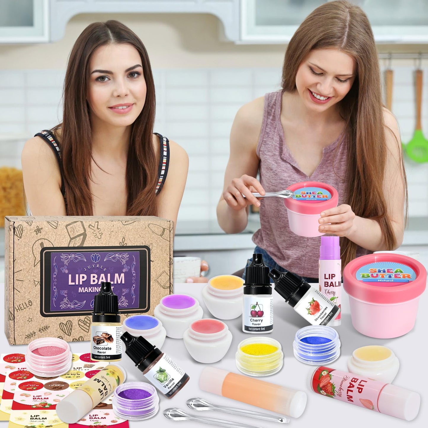 JUYRLE DIY Lip Balm Kit - Make Your Own Natural Beeswax Lip Balm with Containers, Moisturizing Base, Perfect for Kids and Adults