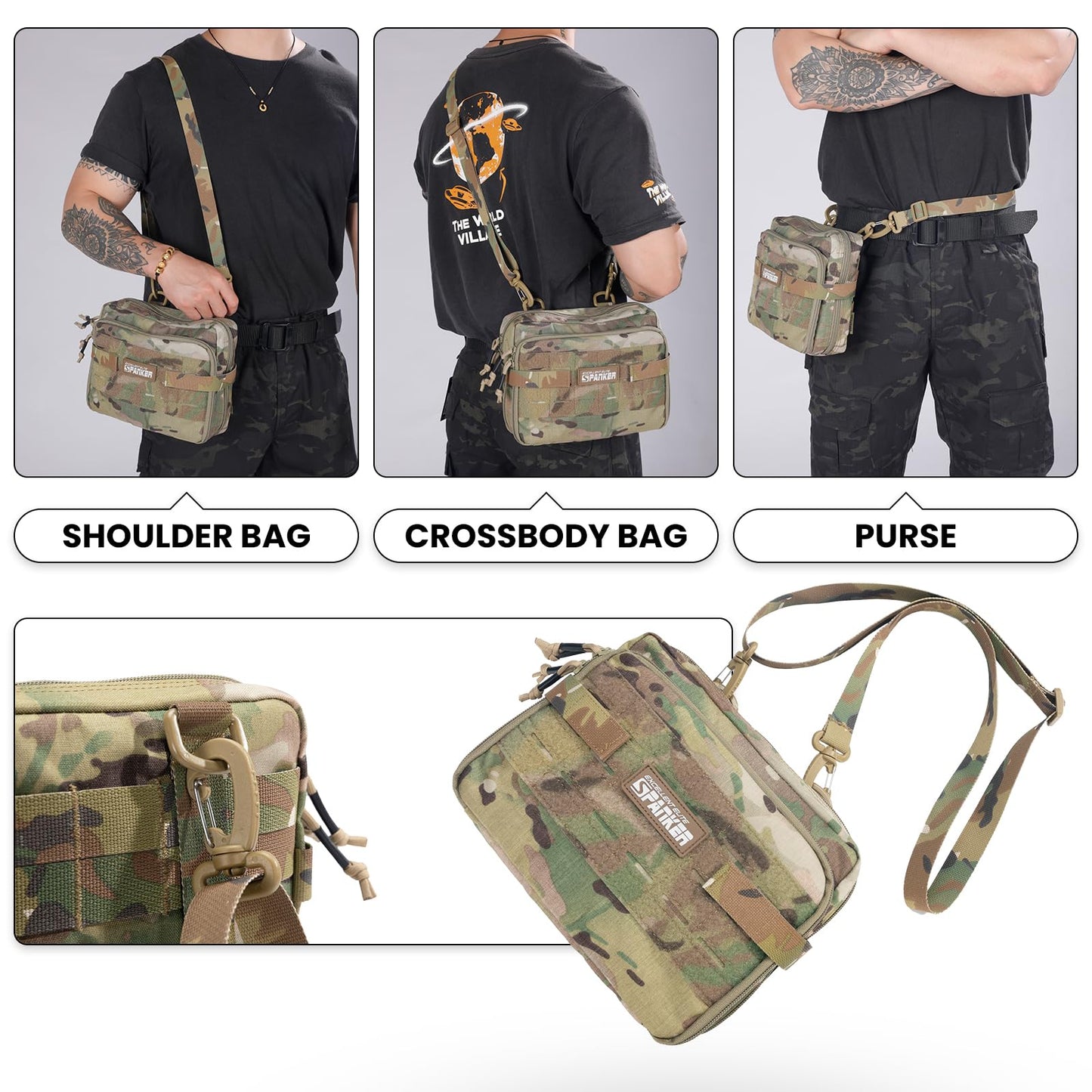 EXCELLENT ELITE SPANKER Tactical Molle Admin Pouch Utility Organizer EDC Medical Bag Utility EDC Tool Pouch with Shoulder Strap Attachment Pouches Waist Bag (Multicam)