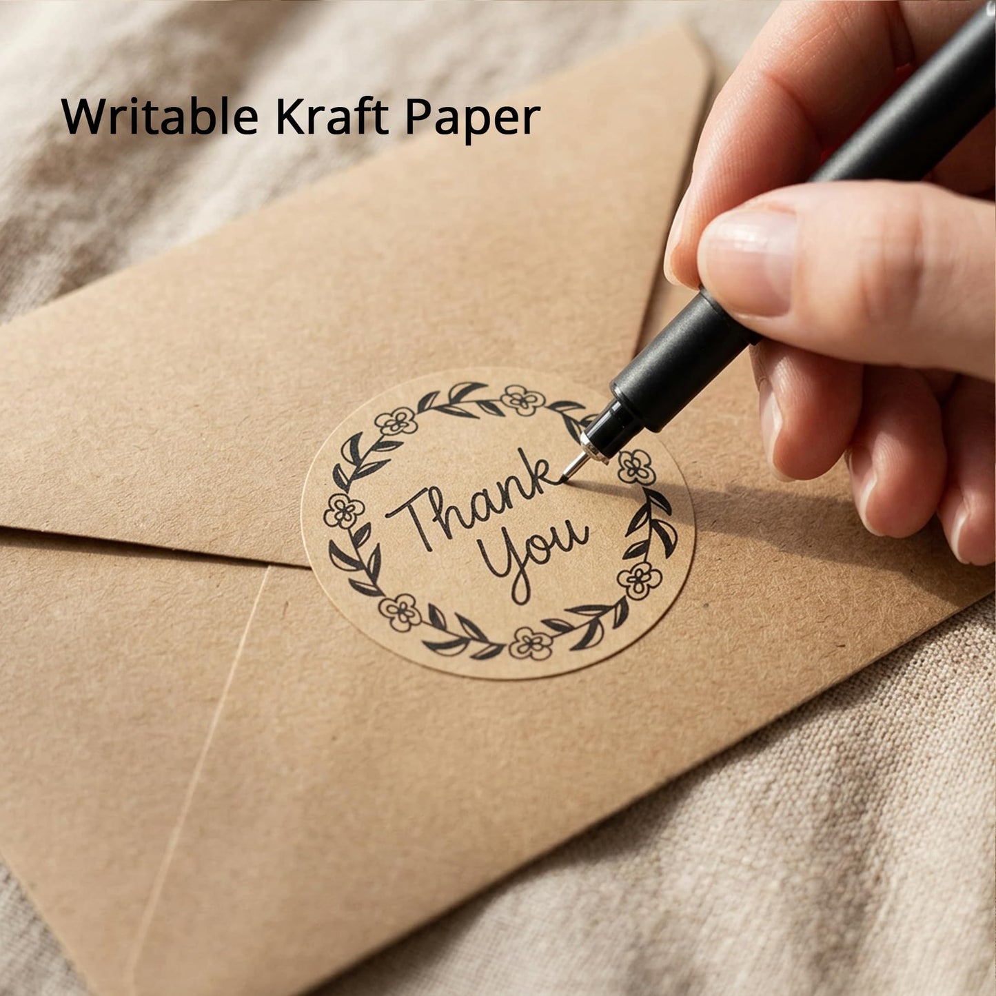 500PCS Kraft Paper Labels, 1.5" Round Floral Stickers for Packaging