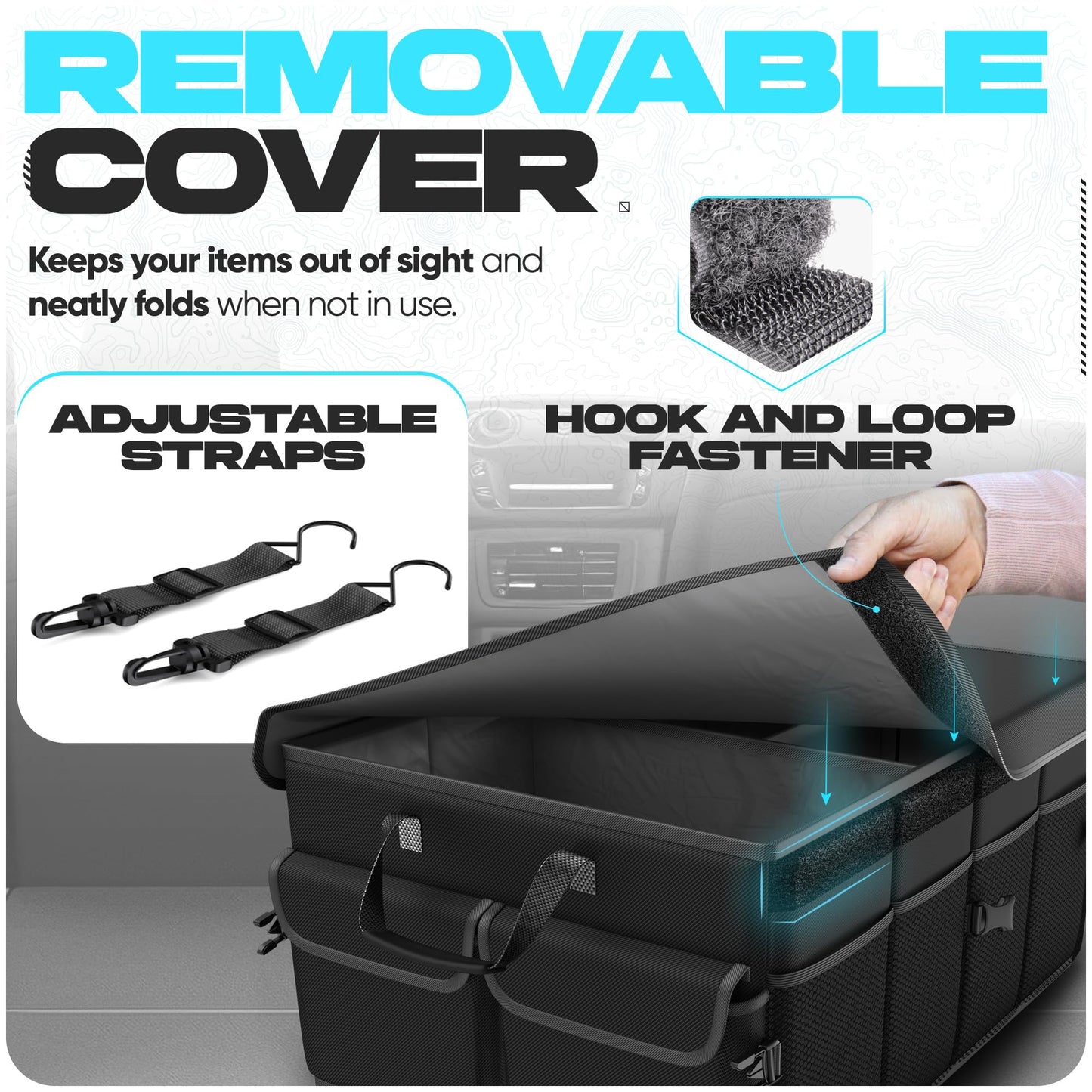 FORTEM Trunk Organizer For SUV Car Trunk Organizer, Foldable Storage, Car Accessories for Women Men, Collapsible Bag, 600D Oxford, Non Slip Bottom, Straps, Soft Cover (50L)