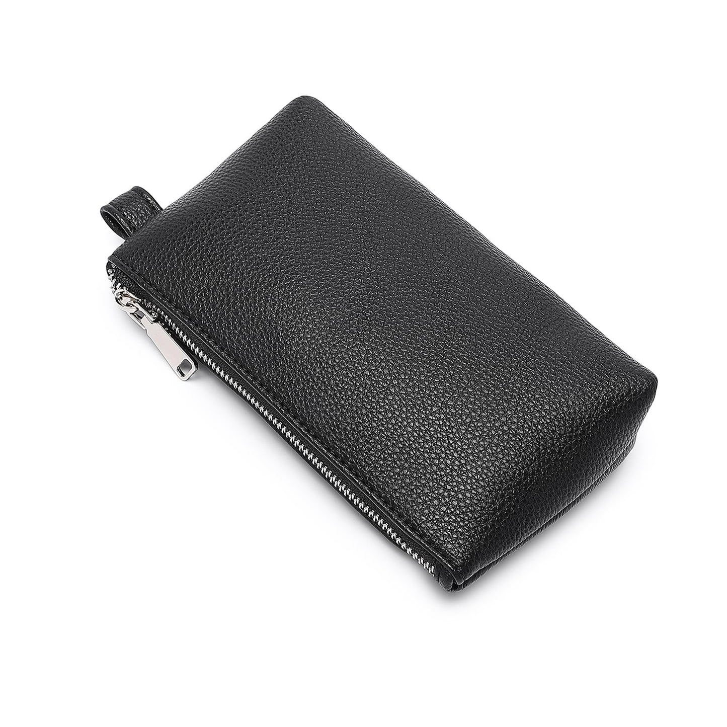 YONBEN 30 Color PU Faux Leather Travel Toiletry Bag for Women, Mini Cosmetic Pouch Organizer with 2 Dividers, Easy Clean Makeup Bag for Purse, Gift Idea (PU Faux Leather/Black)