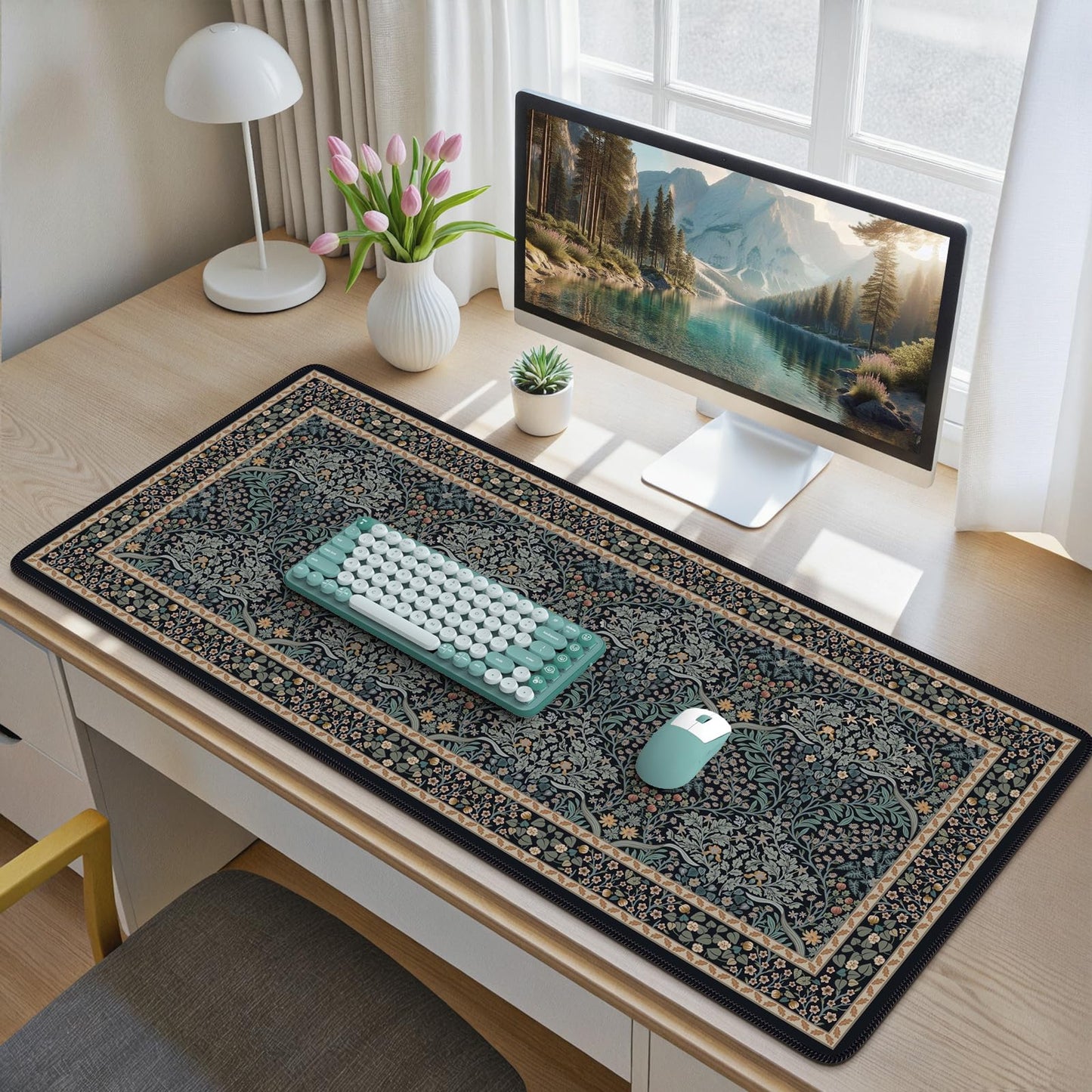iCasso Desk Cover Mat, Office Mouse Pad, Desk Protector Mat, Extra Large Matt for Desktop,Anti-Slip XXL Big Mousepad with Stitched Edges for Computer Keyboard Retro Black