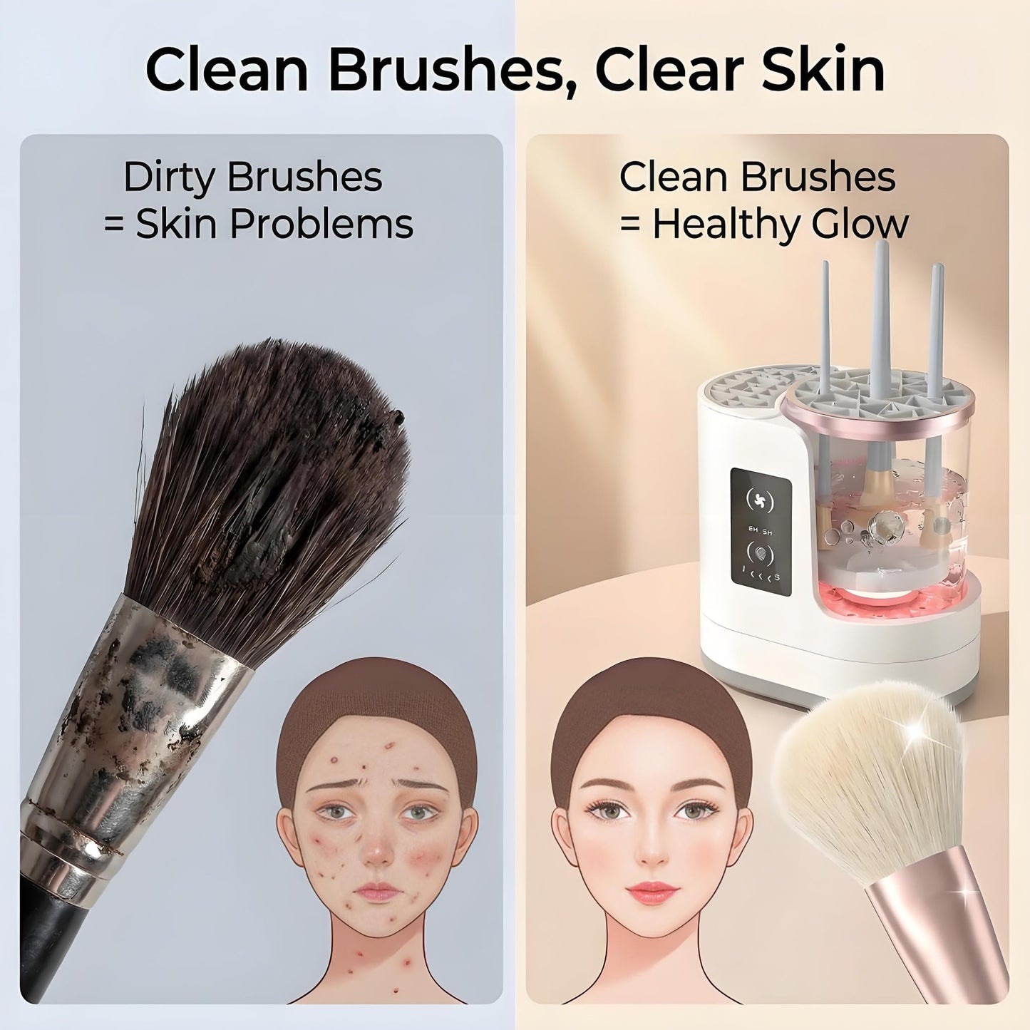 Electric Makeup Brush Cleaner Machine With Makeup Brush Dryer-Holder-Portable Automatic USB Cosmetic Brushes Cleaner Tool for All Size Beauty Makeup Brush Set,Eyeshadow, Blush Brush (White-A)
