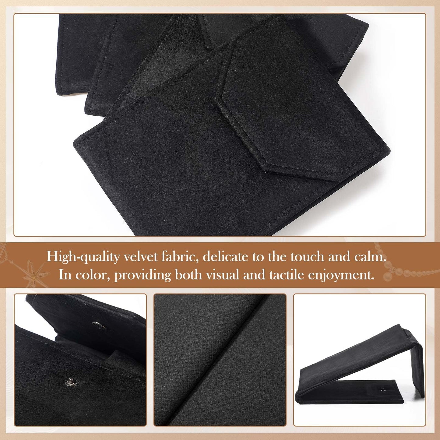 Kenning 6 Pcs Velvet Necklace Jewelry Display Folder Travel Necklace Organizer Women Pearl Jewelry Pouch Gift Bag(Black)