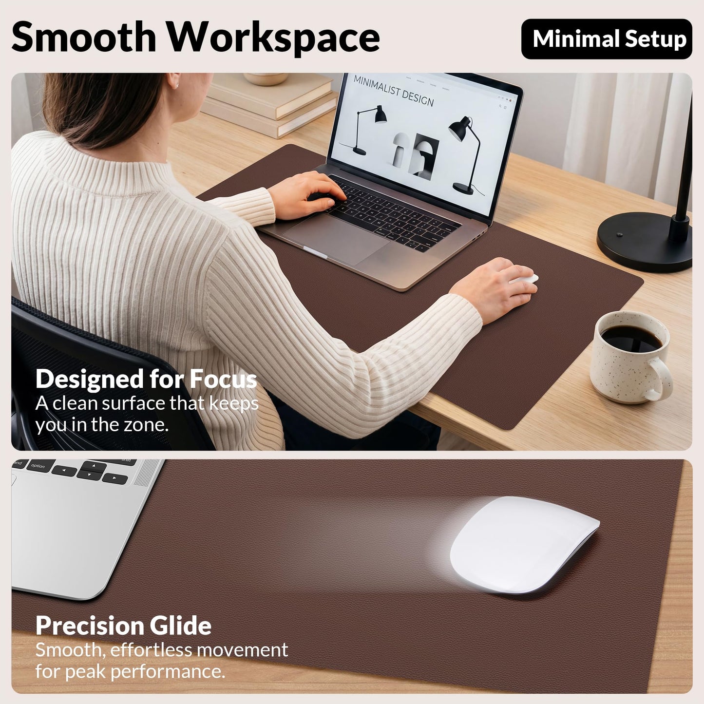 AFIING Leather Desk pad Protector, 35.4" x 17", Coffee,Desk mat