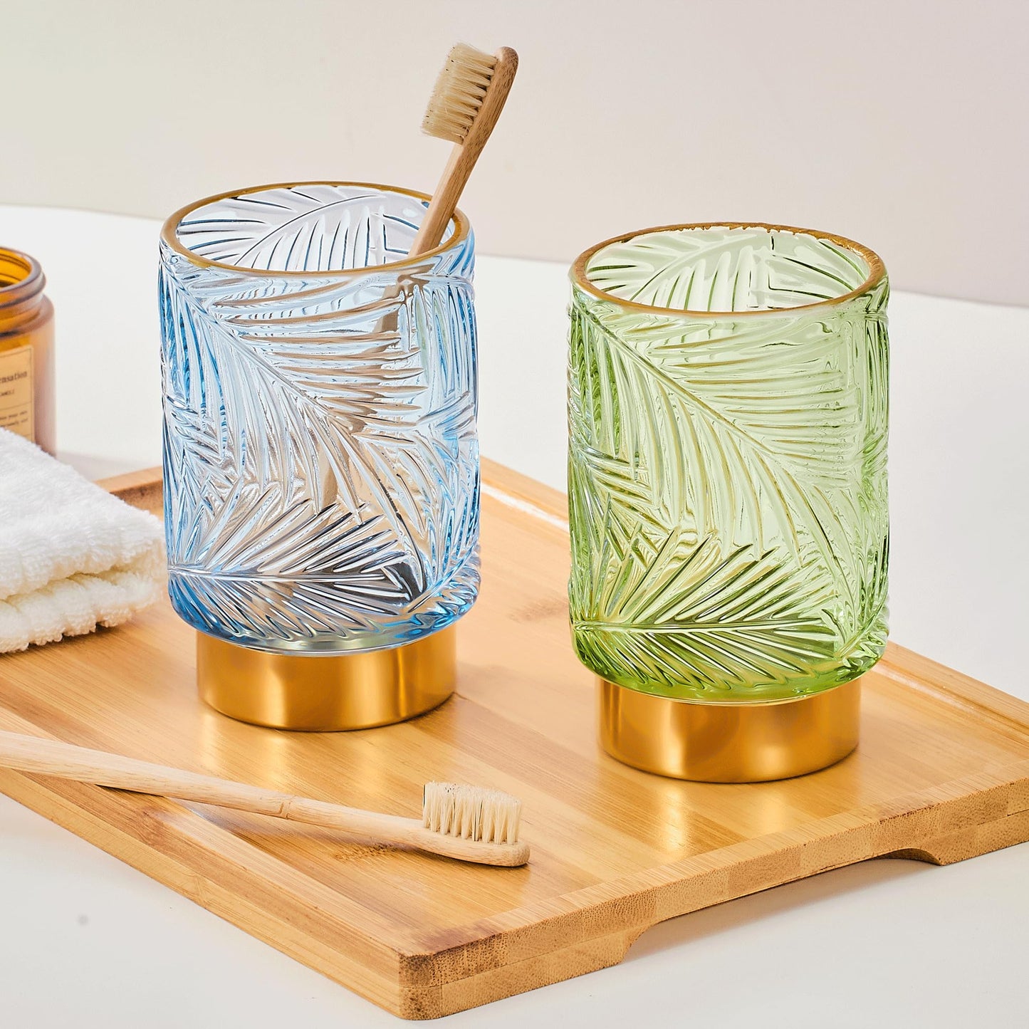 LEICURACE Makeup Brush Holder Organizer,Toothbrush Holders,Desk Pen Pencil Holder,Multifunctional Vintage Glass Brush Cup（A43-3-US）
