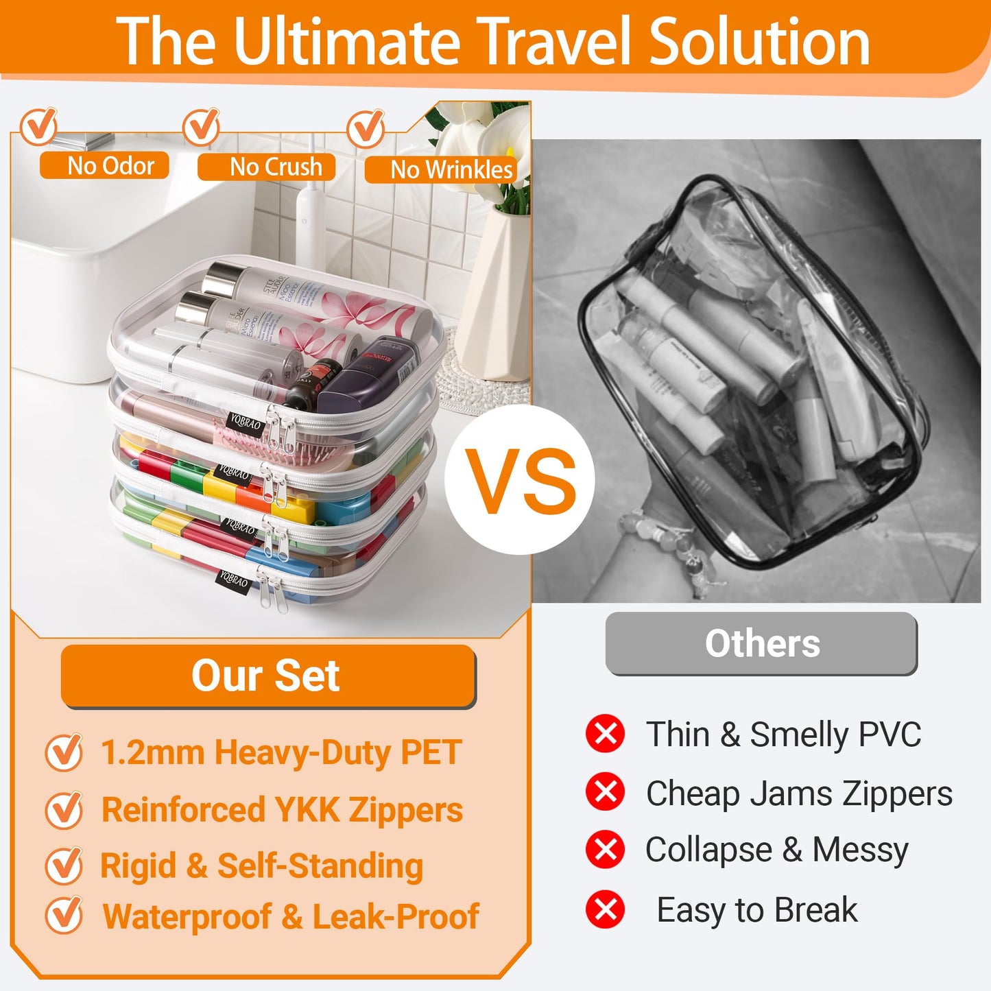YQBRAO 2-Pack Medium Clear Hard Shell Zipper Case White, 1.2mm Heavy-Duty Crush-Proof Makeup Bag, Versatile Diaper Bag Organizer Pouches, Rigid Clear Zipper Pouches for Toiletries, Tech & Daily Carry