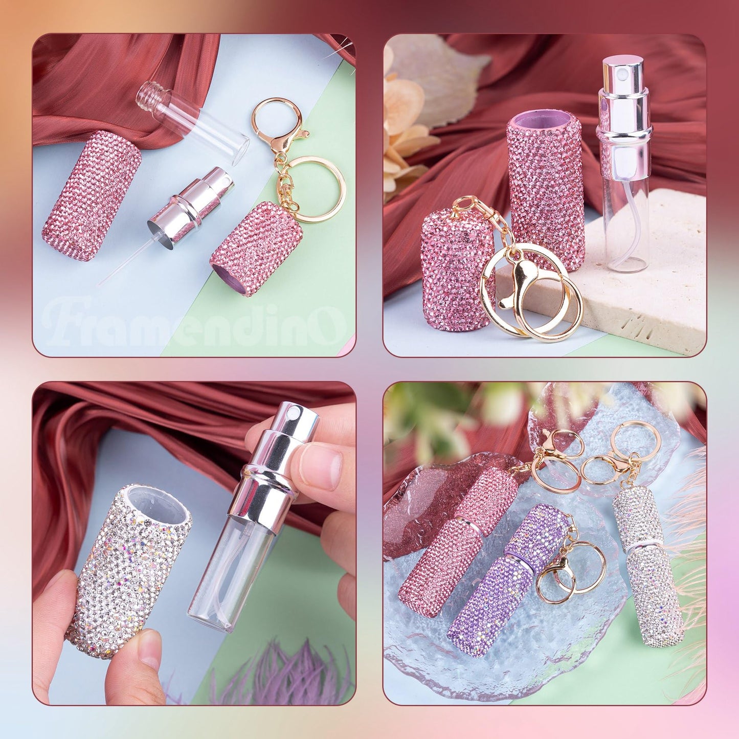 Framendino, 3 Pack 5ML Perfume Bottle Crystal Empty Spray Dispensers With Keychain for Travel