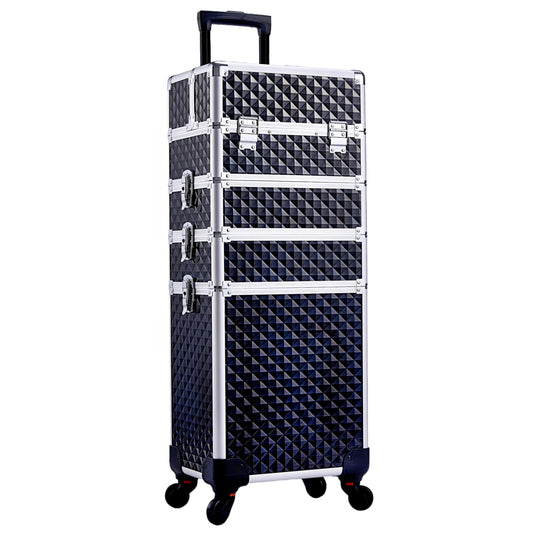 Adazzo Rolling Makeup Train Case 4-in-1 Transformable Cosmetology Case on Wheels, Large Makeup Cart with 4 Extendable Trays, Lockable Nail Supply Storage, Travel Makeup Case for Professionals