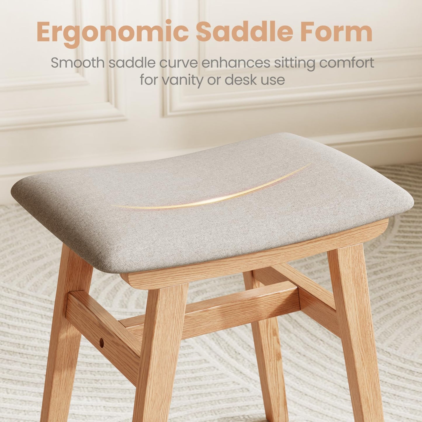 DONGMUWUJEE Solid Wood Small Vanity Stool Chair, Makeup Stools for Vanity Desk, Bathroom Vanity Chair, Padded Foot Stool for Living Room, Ottoman Foot Rest for Couch, Small Bench for Entryway, Natural