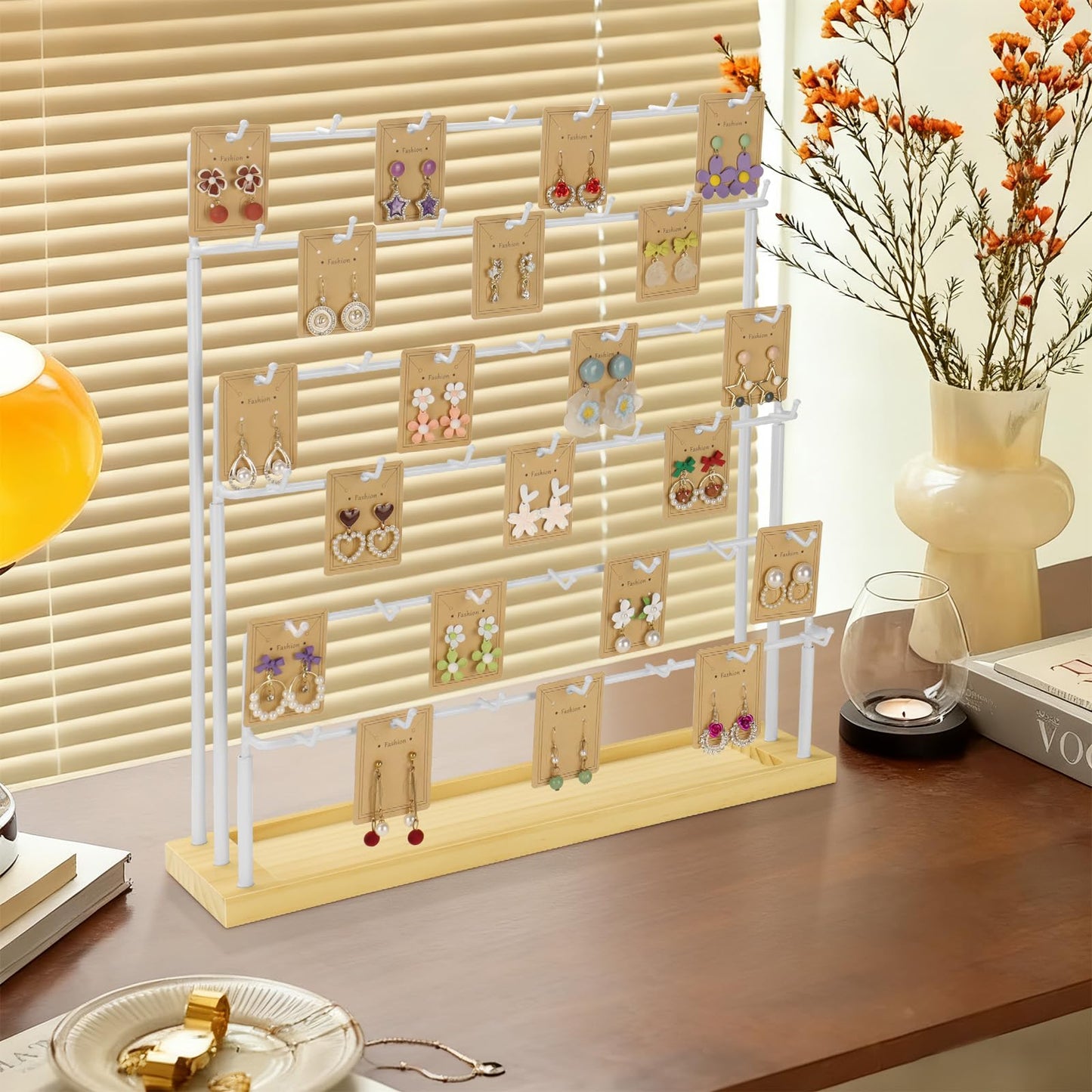 Earring Display for Vendors,6 Tiers 42 Hooks Jewelry Rack Display Holder Stand, Earring Organizer Holder for Necklaces Rings Bracelets Keychains,Jewelry Display for Selling with Earrings Cards-White