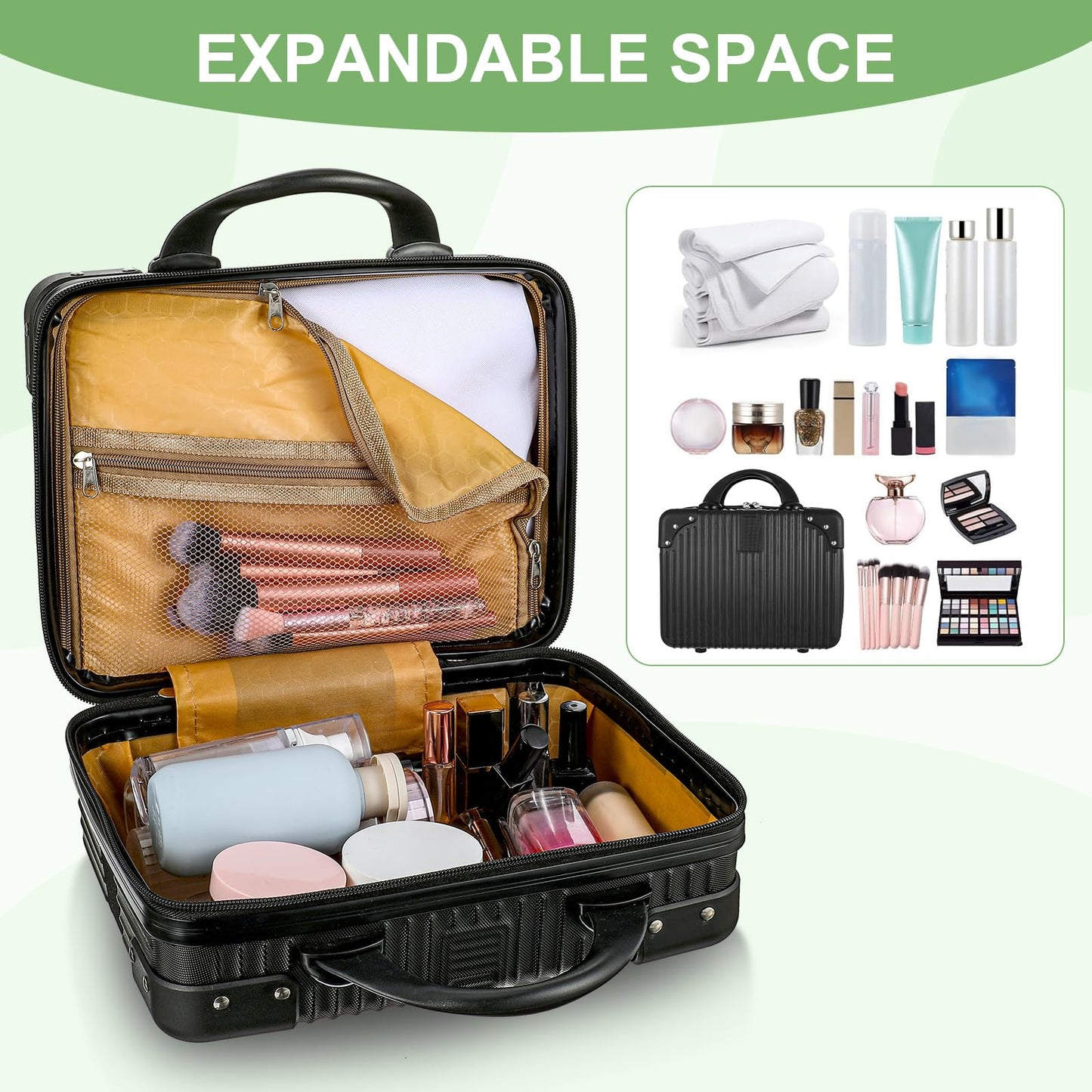 wutfuooo 14 Inch Hard Shell Makeup Case, Portable Mini Makeup Suitcase for Hand Luggage with Elastic Band, Pressure-proof Makeup Carrying Case, Lightweight Small Hard Shell Cosmetic Travel Case