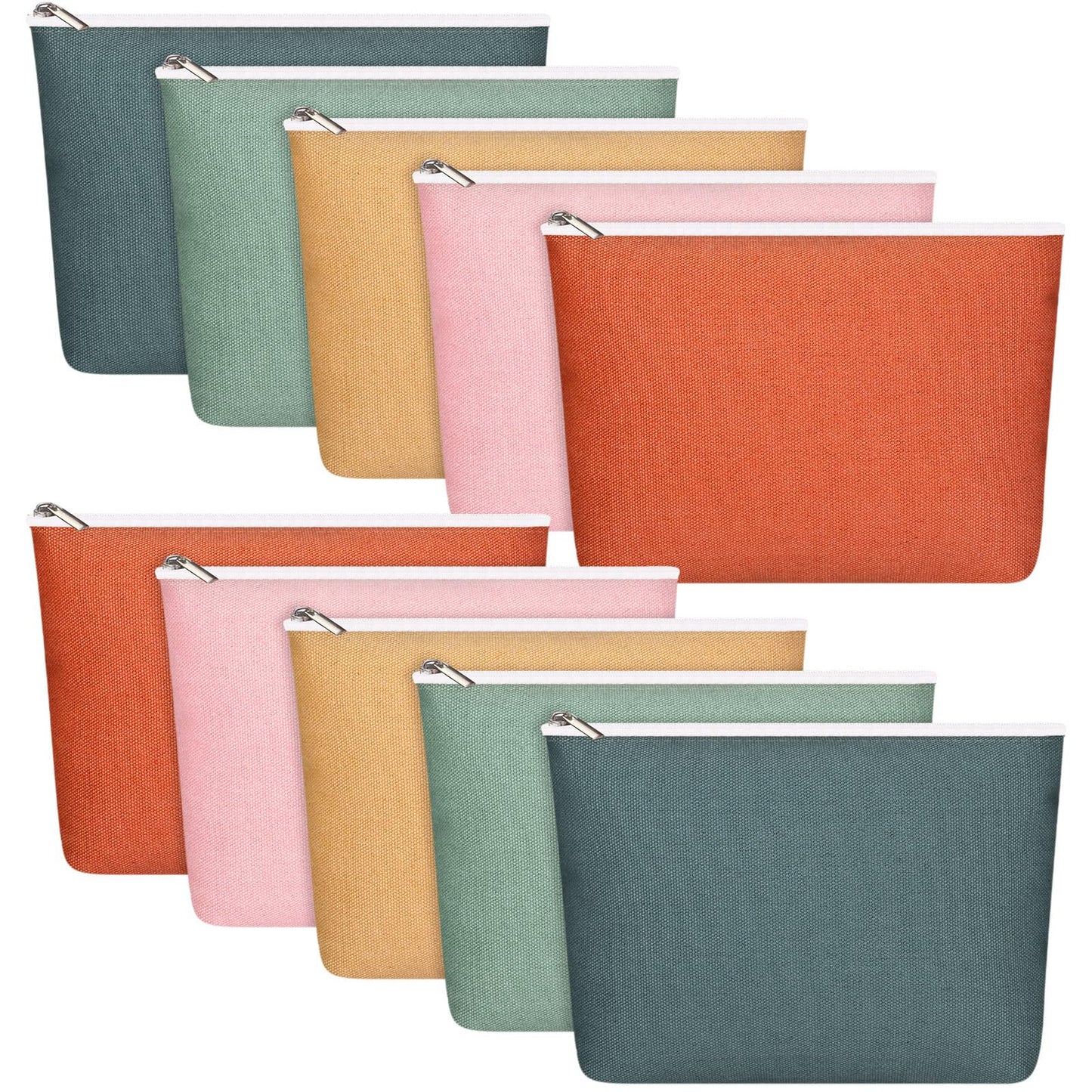 Reginary 10 Pcs Canvas Makeup Bags Bulk for Women Cosmetics Toiletry Bags Blank DIY Pencil Pouch, Thank You Gift for Summer Wedding Bridal Shower Teacher Nurse Office Coworker Gift(Boho Color)