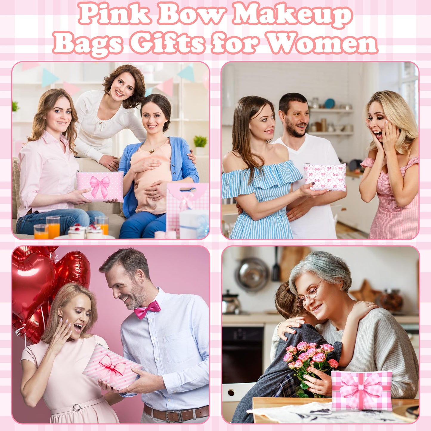 Bafeil 24 Pcs Pink Bow Makeup Bag Bulk Coquette Cosmetic Bags for Women Preppy Pouches with Zipper Travel Toiletry Bags Bow Themed Gifts Accessories for Birthday Wedding Party Favor Valentine's Day