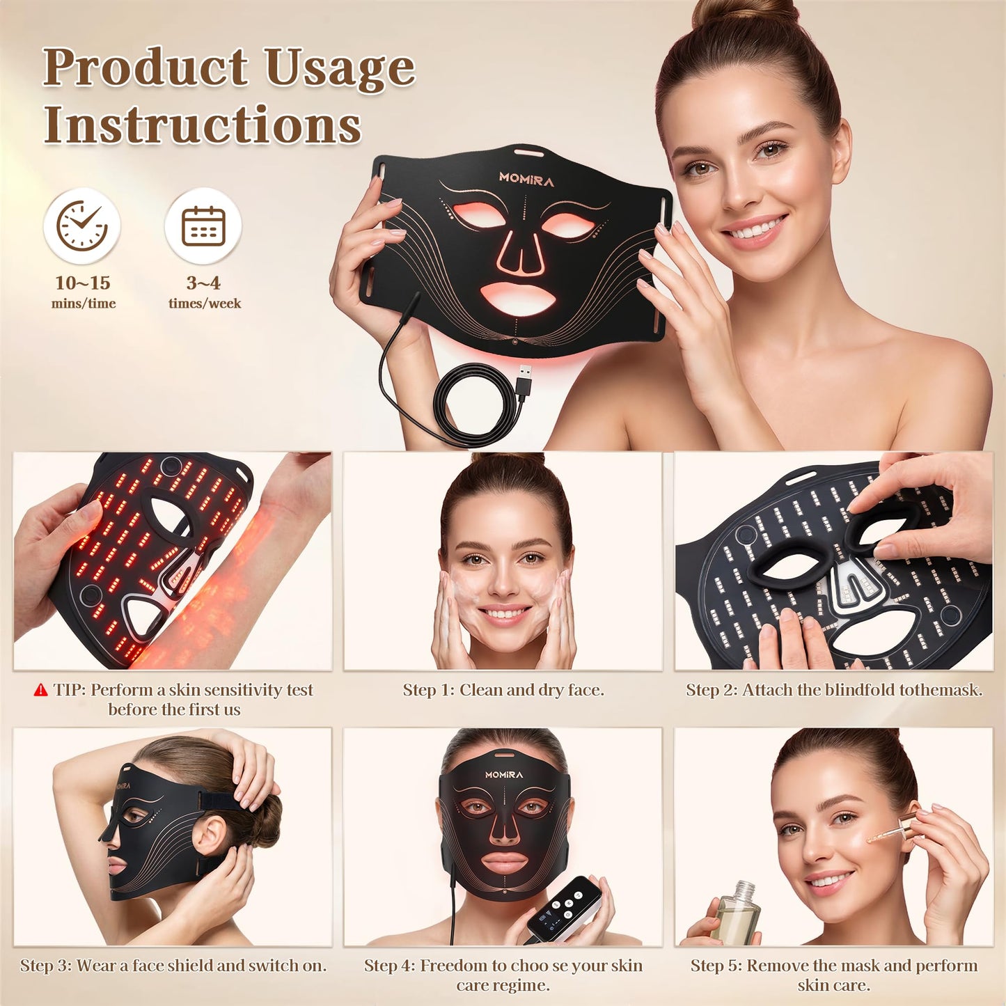 MOMIRA LED Face Mask,Red Light Therapy for Face with 276 LEDs,Light Therapy Face Mask Featuring Red,Blue,Amber & 850nm Near Infrared Light,Rechargeable Facial Light Therapy Device with 10-Min Timer