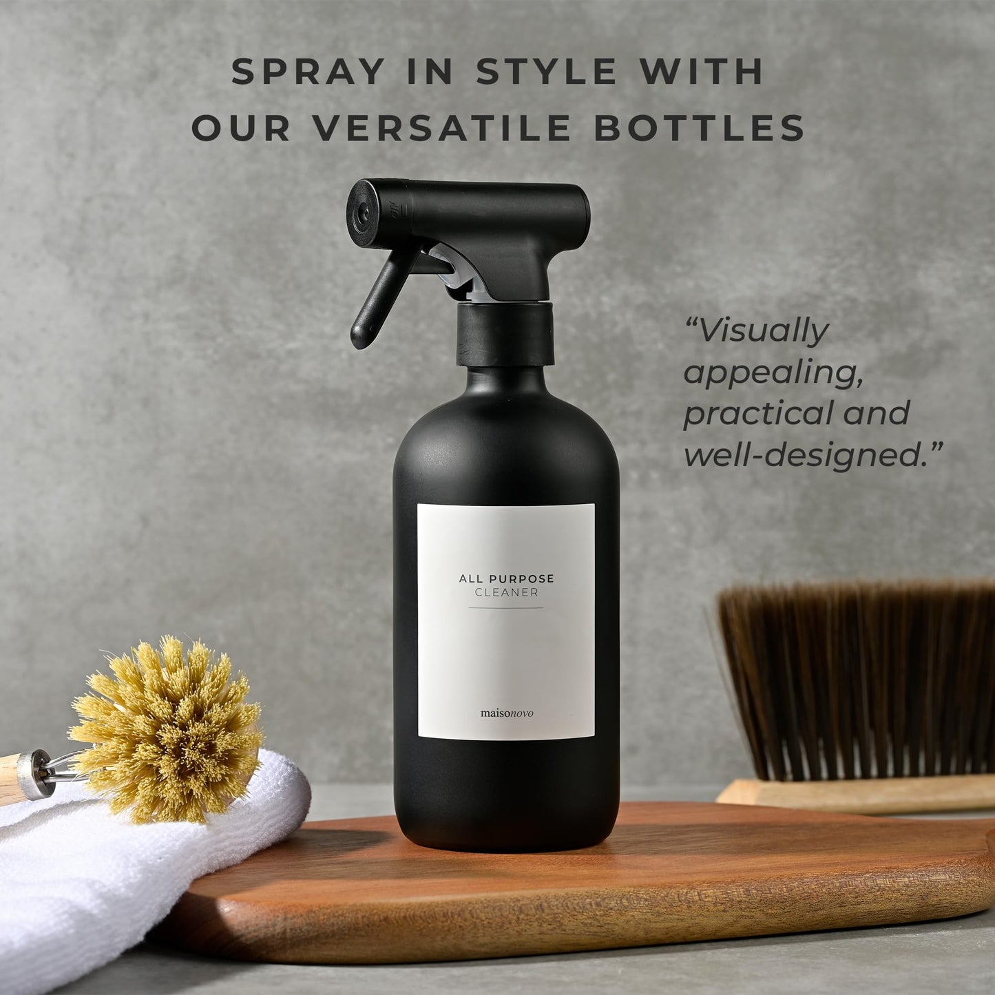 MAISONOVO Glass Spray Bottles 16 Oz Pack of 2 - Durable Black Spray Bottle with Fortified Glass & Fine Mist Pumps - Ideal for Salons, Barbers, Stylists, Pet Groomers & Daily Hair Care - 16 Labels