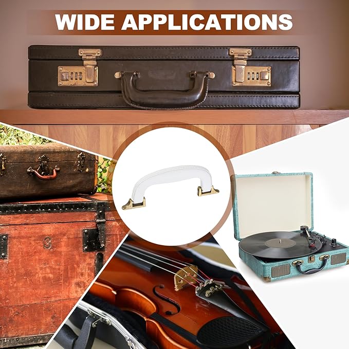 uxcell 4 Pcs PU Leather Luggage Handle, 0.9" Hole Distance Vintage U-Shape Replacement Strap Handle for Travel Handbag Guitar Musical Box Gift Boxes, White/Bronze