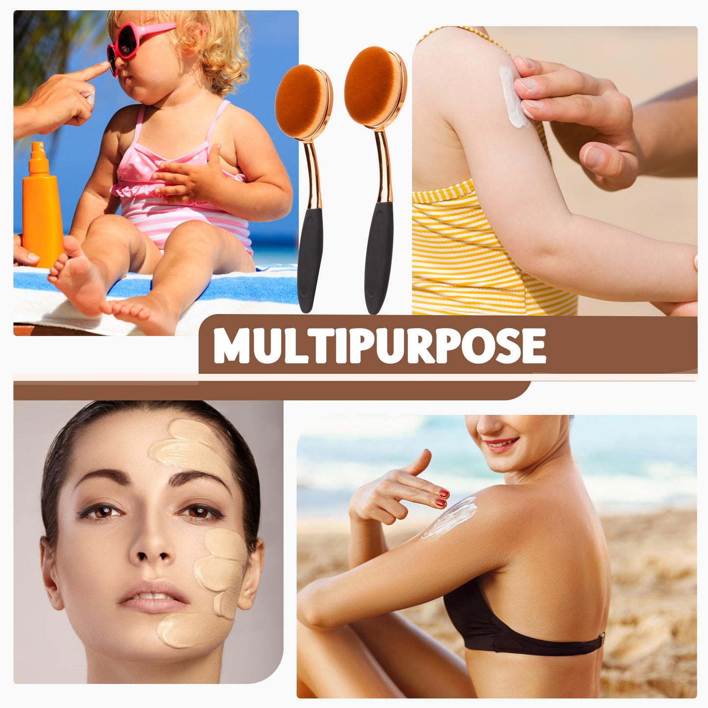 Sunscreen Applicator Set - Sunblock Brush for Kids Adults, Child-Safe for Face and Body,Sun Lotion Applicator Makeup Brush with Storage Bag & Cleaning Mat, Travel Size (3 pcs-Gold)