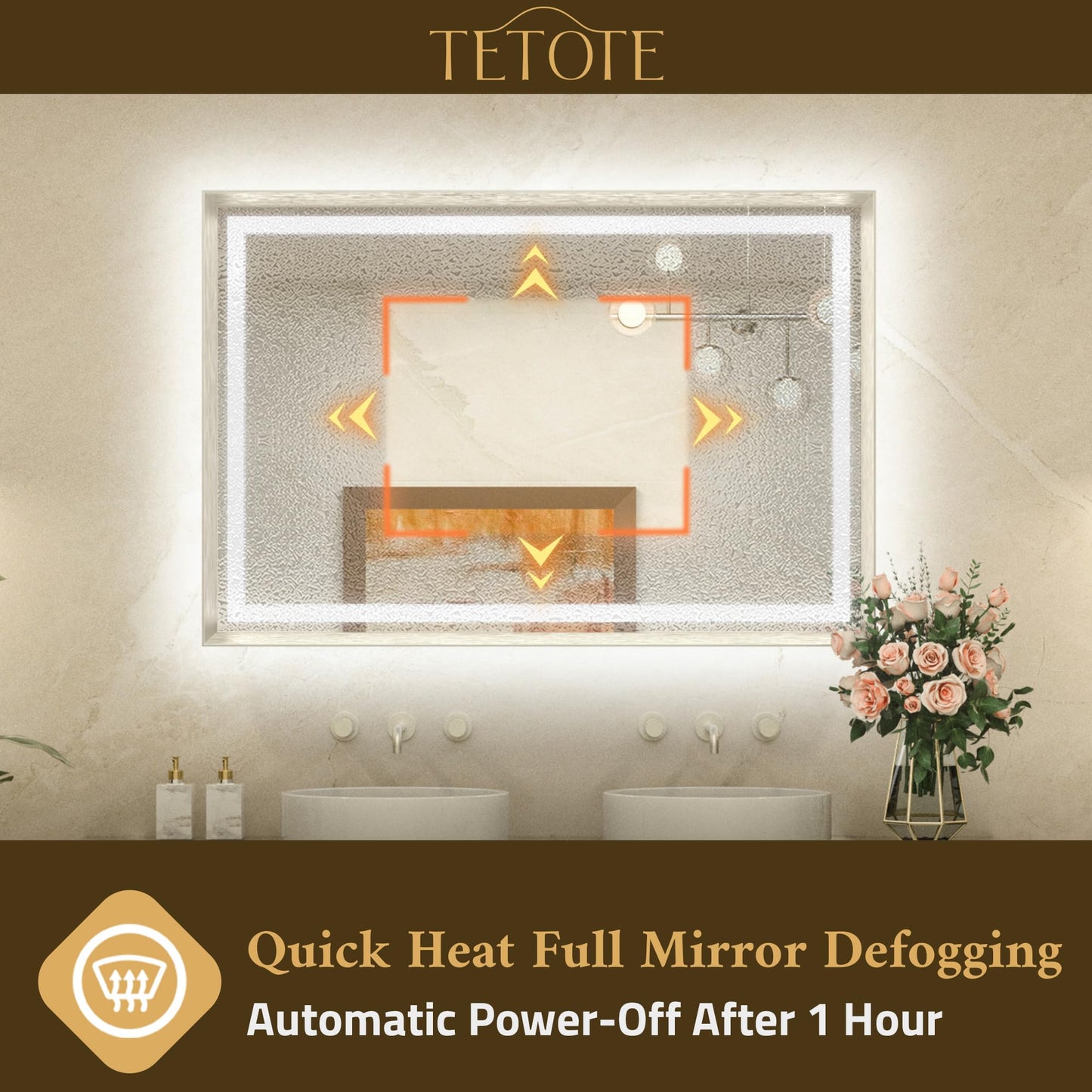 TETOTE 24 x 32 Bathroom LED Mirror Brushed Nickel Metal Frame Frontlit & Backlit Vanity Mirror Anti-Fog Stepless Dimmable 3 Colors White/Warm/Natural Mirror with Lights Wall-Mounted