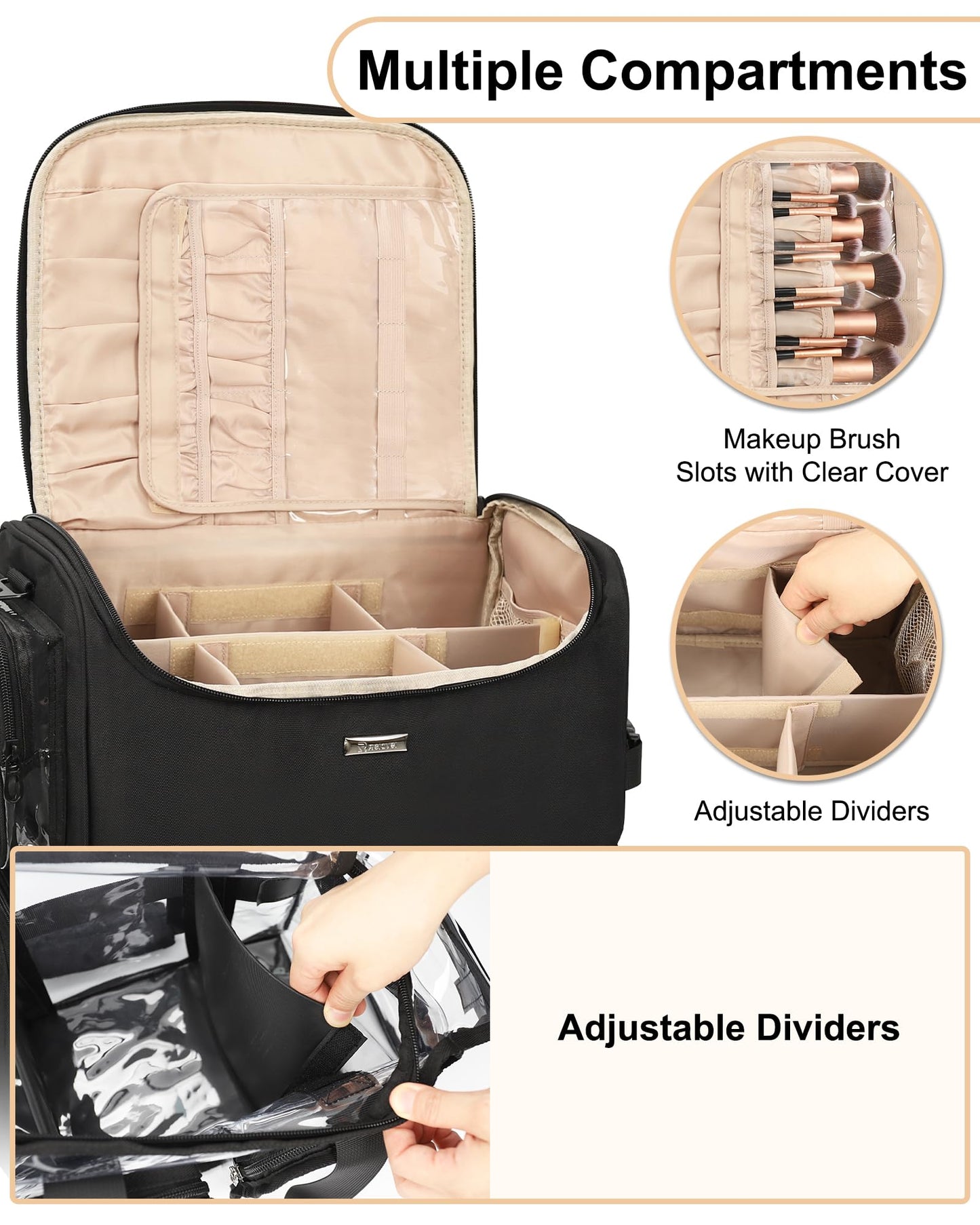 Relavel Rolling Makeup Train Case, Cosmetology Case on Wheels with 4 Clear Bags and Clear Makeup Bag, Professional Makeup Artist Set Bags Organizer with 360° Spinner Wheels