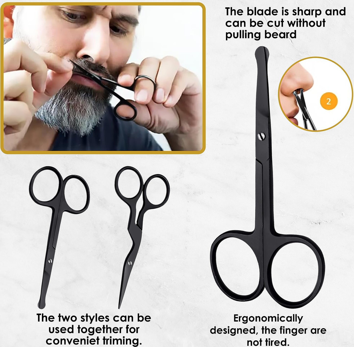 Eyebrow Scissors for Women and Men, Grooming Lash Beauty Scissors with Curved and Rounded Safety Tip Eyebrow Trimmer Scissors With Brush, Tijeras Para Cejas, Professional Black coated Trimming Scissor