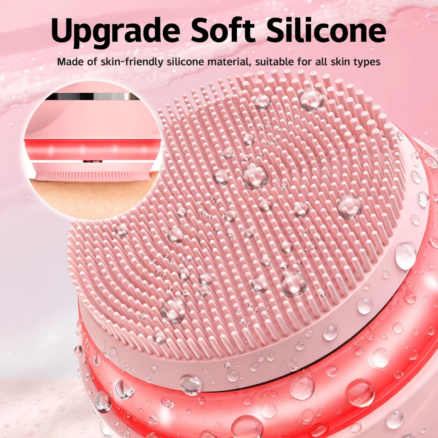 Peledic Face Cleansing Brush, Waterproof Silicone Facial Cleansing Brush, 6 Modes, 3 Light Effect, Rechargeable Electric Exfoliator Deep-Clean Scrubber for Women and Men
